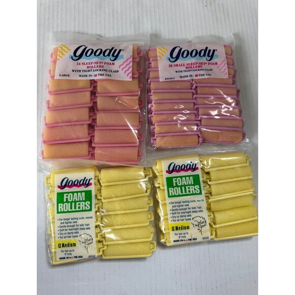 Lot of 4 Goody Vintage Sponge Foam Hair Rollers Sleep-Set Small Medium & Large - Picture 1 of 9